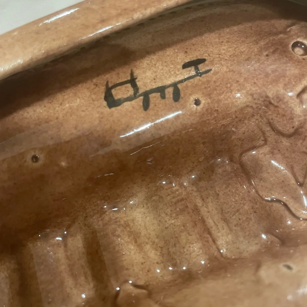 Vintage MCM drip style Pottery Leaf-Shaped Ceramic Ashtray circa 1960s signed - Picture 6 of 7